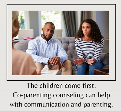 The image shows two parents discussing their issues with a therapist. Maternal Mental Health in FL and Divorce Therapy in Florida is available to help you and your family cope! Reach out today to find the best way for you and your children to cope.