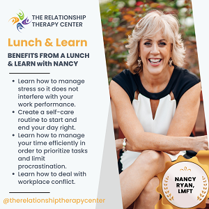 Nancy Ryan smiles for the camera with information about Lunch and Learn benefits. Contact an anxiety therapist in Fair Oaks, CA or search anxiety treatment Roseville, CA today.