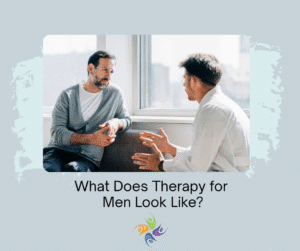What Does Therapy for Men Look Like? Man sitting in a chair listening to a therapist. The Relationship Therapy has male therapists and we offer men's therapy in Roseville, CA and Fair Oaks, CA and online. 