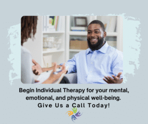 Begin Individual Therapy for your mental, emotional, and physical well-being.  Give Us a Call Today! A smiling man talking to a therapist in an office setting. The Relationship Therapy has male therapists and we offer men's therapy in Roseville, CA and Fair Oaks, CA and online. 