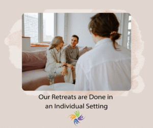 Our Retreats are Done in an Individual Setting. Couple in therapist office sitting on couch facing each other. Relationship Therapy Center has locations in Roseville and Fairoaks, California where we specialize in couples counseling with Gottman Trained Licensed Therapists. 