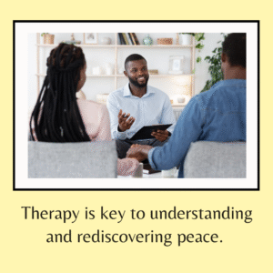 Therapy is key to understanding and rediscovering peace. Image of a couple meeting with a therapist in an office. For anxiety, couples and individual counseling contact The Relationship Therapy Center in Roseville and Fair Oaks
