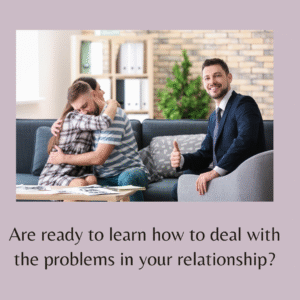 Are ready to learn how to deal with the problems in your relationship? Image of couple hugging in a therapist office. For couples counseling contact The Relationship Therapy Center in Roseville and Fair Oaks California.
