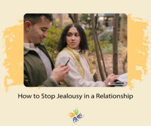 How to Stop Jealousy in a Relationship image of a couple on a park bench, wife watching husband on his cell phone. For help with your relationships and jealousy, we provide therapy in Roseville, CA and Fair Oaks, CA at the Relationship Therapy Center.
