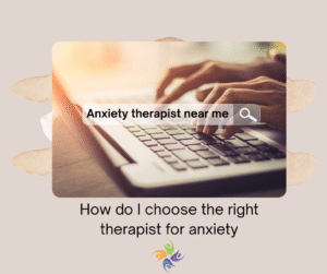 How do I choose the right therapist for anxiety in Roseville or Fair Oaks, CA? Image of a woman searching on a laptop for 