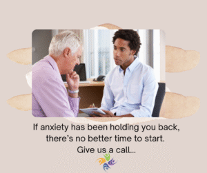 If anxiety has been holding you back, there’s no better time to start.Give us a call Image of a man meeting with a male therapist in a therapy office setting. For anxiety therapy, both in-person and online, contact The Relationship Therapy Center in Sacramento, Roseville and Fair Oaks California.