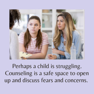 Perhaps a child is struggling. Counseling is a safe space to open up and discuss fears and concerns.  Image of mother and daughter meeting with a therapist. For family counseling, contact The Relationship Therapy Center in Roseville and Fair Oaks California.