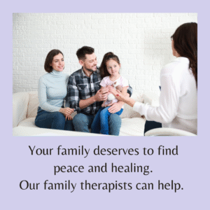 Your family deserves to find  peace and healing.  Our family therapists can help. Image of a family meeting with a therapist.  For family counseling, contact The Relationship Therapy Center in Roseville and Fair Oaks California.