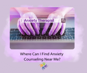Where Can I Find Anxiety Counseling Near Me? Image of a woman  on a laptop typing in 