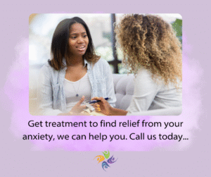 Get treatment to find relief from your anxiety, we can help you. Call us today... Image of a woman talking to a therapist in an office. For anxiety treatment and individual counseling contact The Relationship Therapy Center in Roseville and Fair Oaks California.