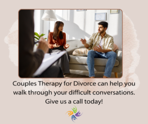 Couples Therapy for Divorce can help you walk through your difficult conversations. Give us a call today! Image: of a couple talking to each other in a therapist office while a therapist takes notes. In addition to couples counseling for separation and divorce, our Sacramento area counseling clinics located in Roseville, CA and Fair Oaks, CA are pleased to offer a variety of mental health services. The Relationship Therapy Center also offers online counseling in California, Washington and Idaho.