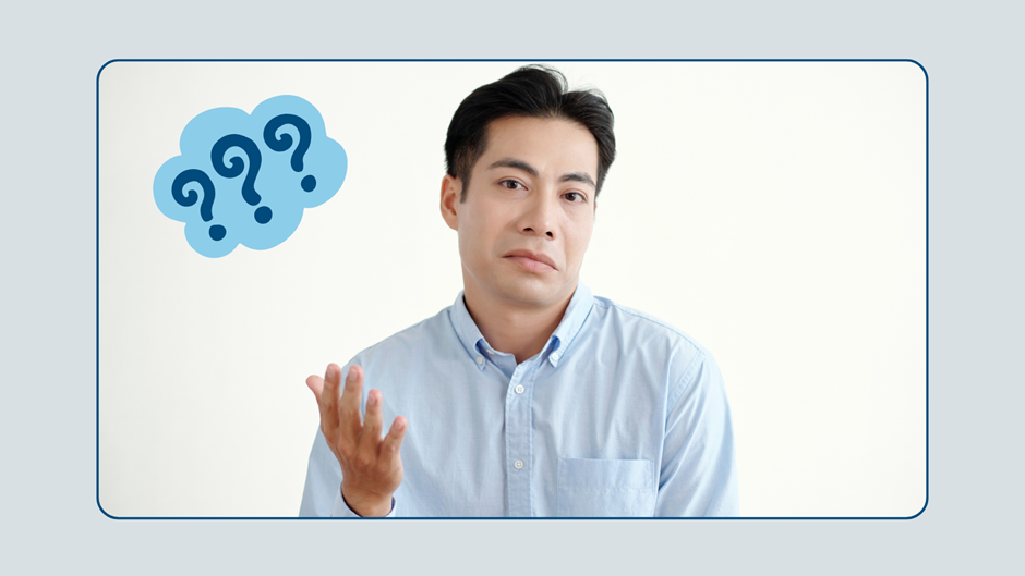 What Is Brainspotting — and How Is It Different from EMDR? Man with questioning expression and question mark graphics, representing curiosity about Brainspotting therapy and how it differs from EMDR for trauma treatment. Trauma therapy and individual counseling is available at the Relationship Therapy Center located in the greater Sacramento Area with offices in Roseville and Fair Oaks, California. Online therapy is also available.